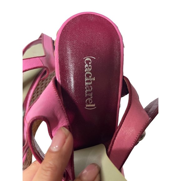 Anthropologie Cacharel Italy Platform Wedges Sandals Pink Leather Sz EUR 40 US 9 - Picture 6 of 7
